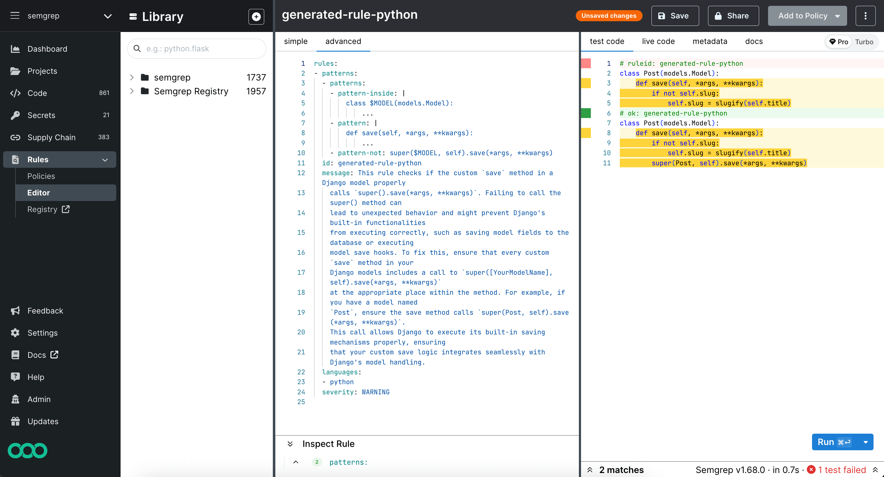 Dialog box for custom rule parameters