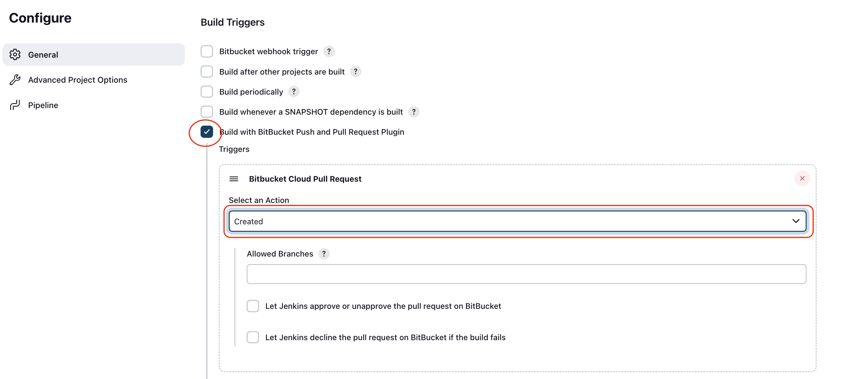 Build triggers for the pipeline project