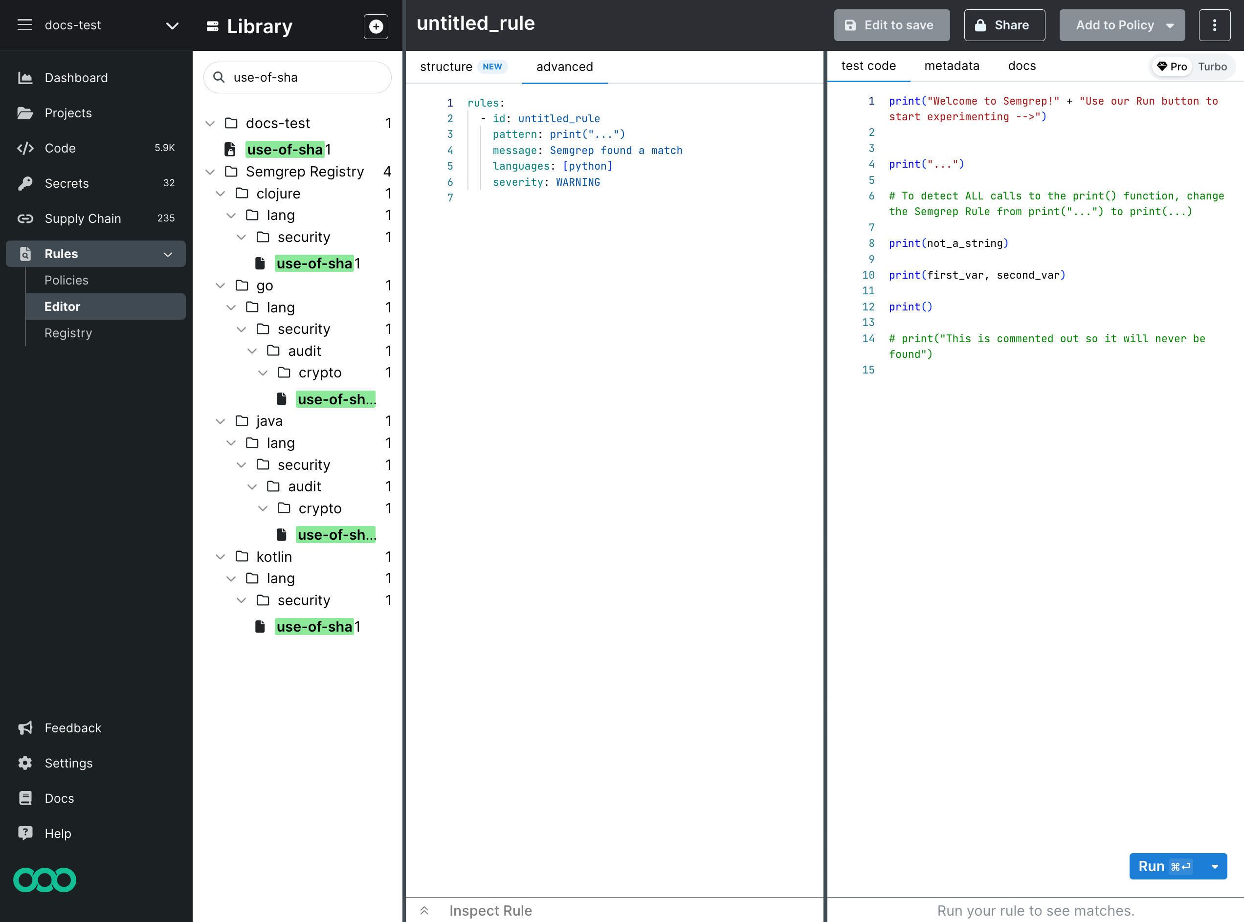 Library pane with SHA-1 filter