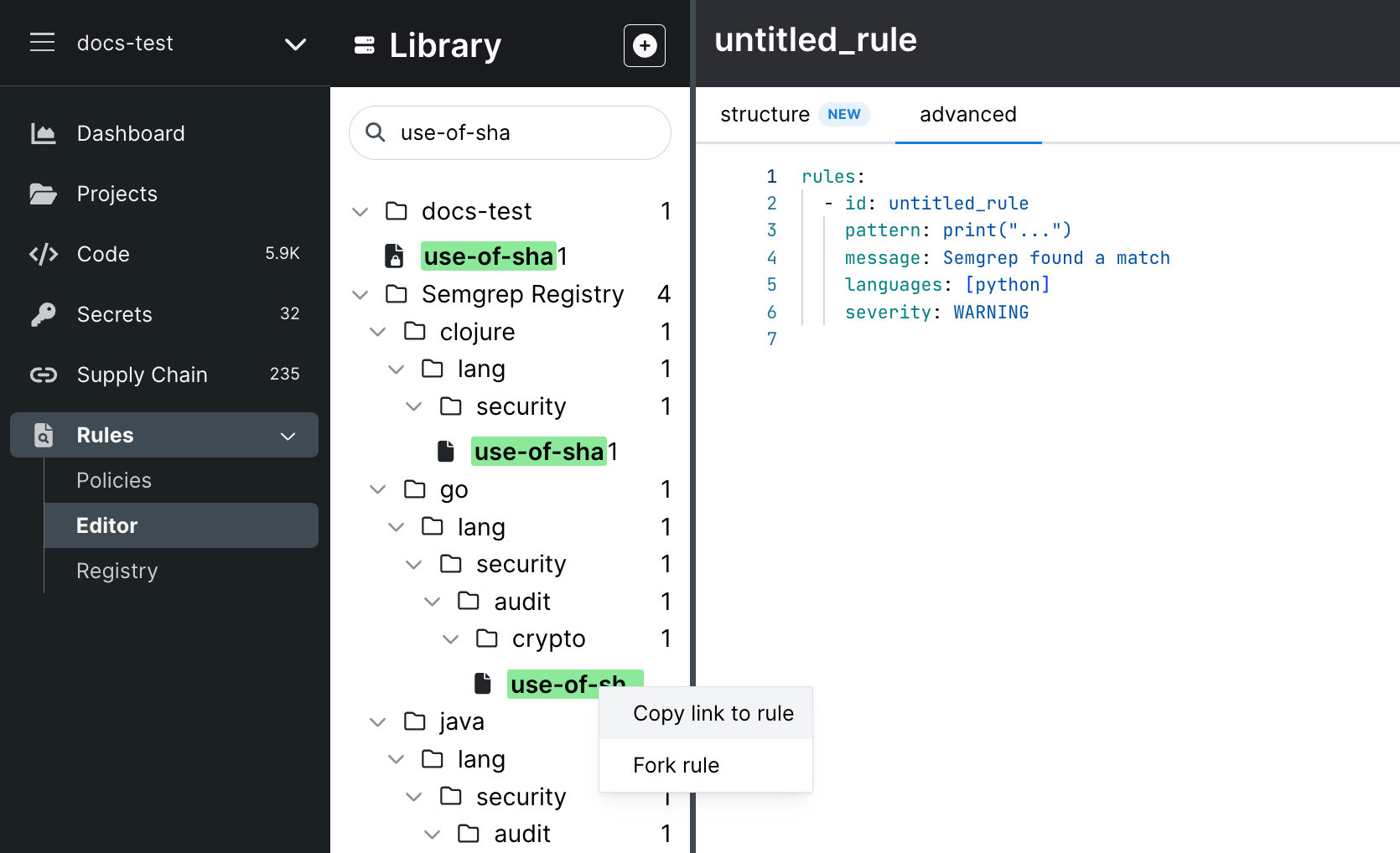 Default rule ready to be copied