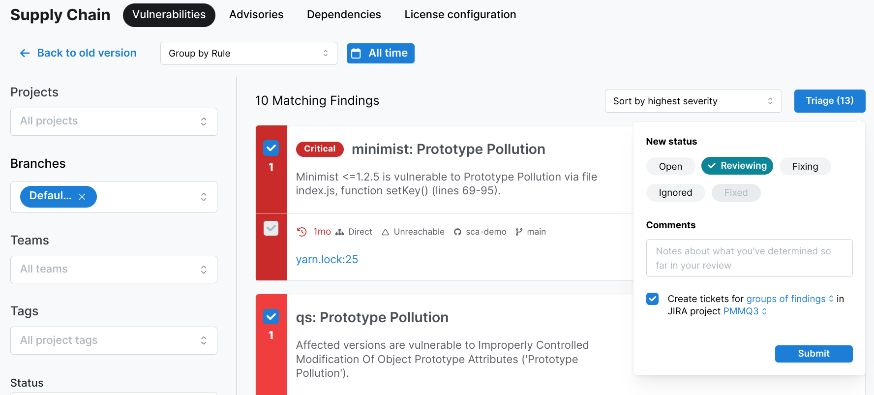 Create Jira ticket - Supply Chain