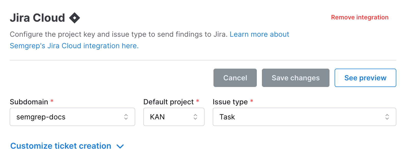 Jira configuration screen