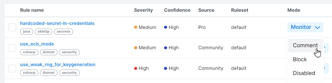  Policies modes