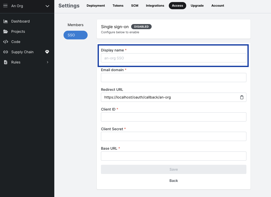 Providing the Base URL/Domain, Display Name, and Email Domain